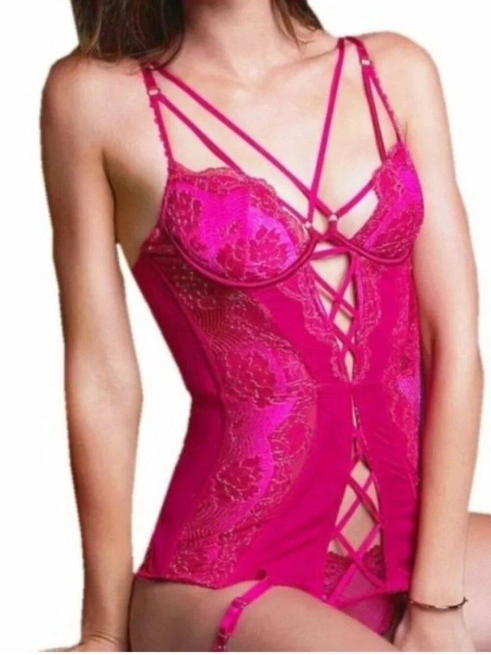 Victoria’s Secret Wicked Rose Sexy Hot Pink Corset Bustier ** Size 36C